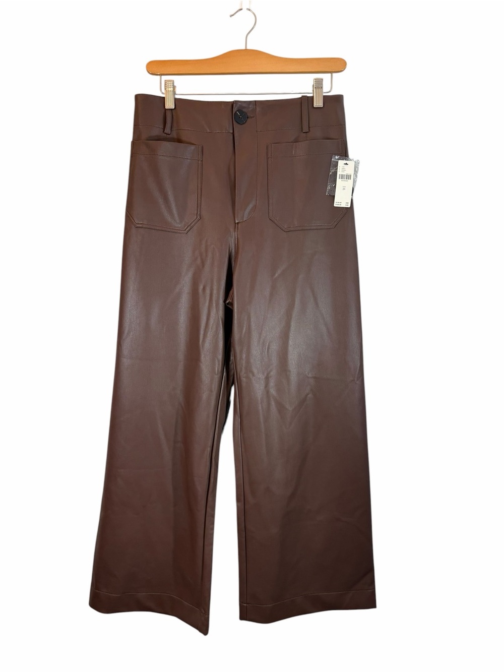 Anthro Maeve Colette Faux Leather Wide Leg Cropped Pant Size 29 Chocolate New